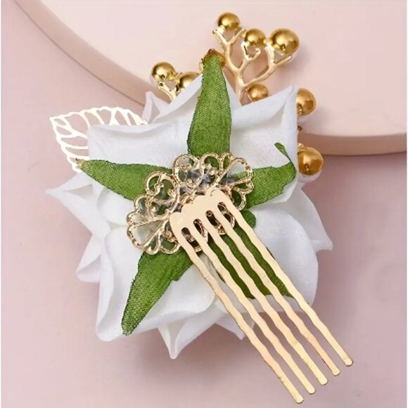 BLUSH ROSE & PEARL HAIR COMB - Picture 2 of 2